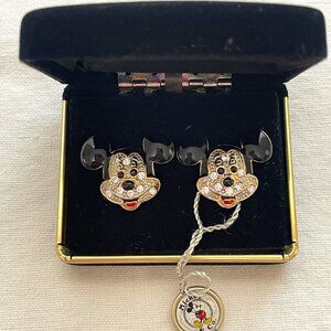 New Vintage Mickey & Co. Mouse Disney Clip Earrings Gold Enamel Crystal NWT